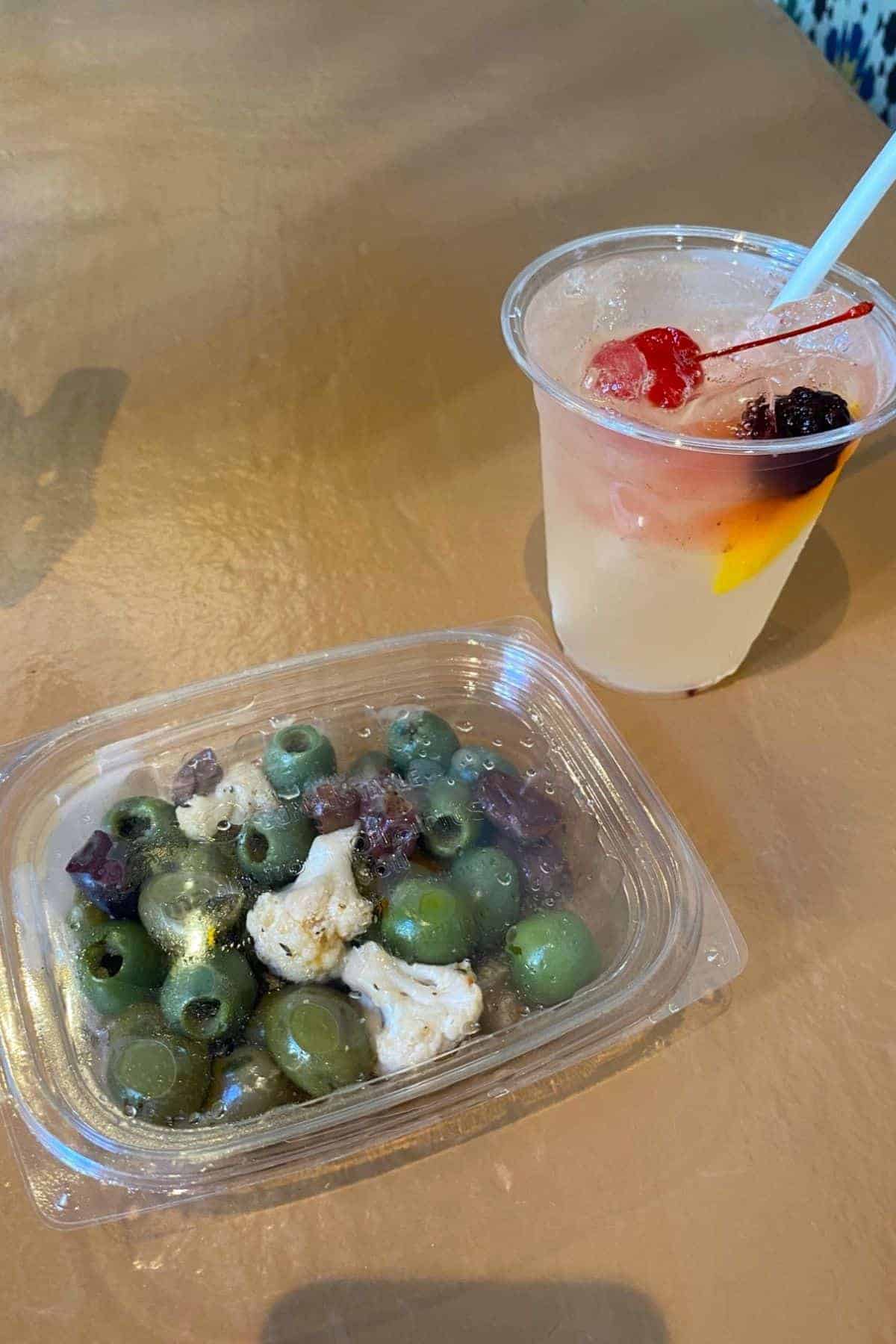 epcot sangria stand white sangria and mediterranean olives