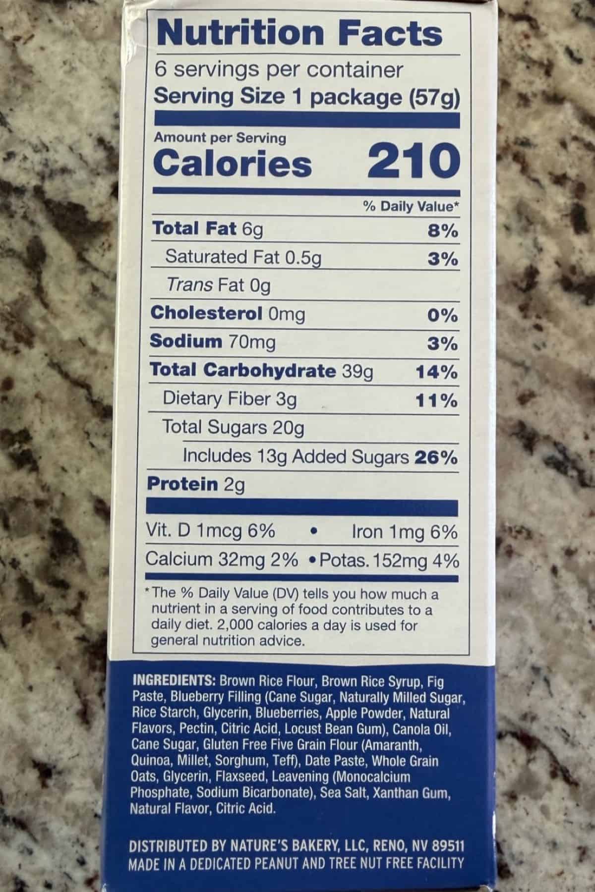 natures bakery gluten free fig bars nutrition and ingredients