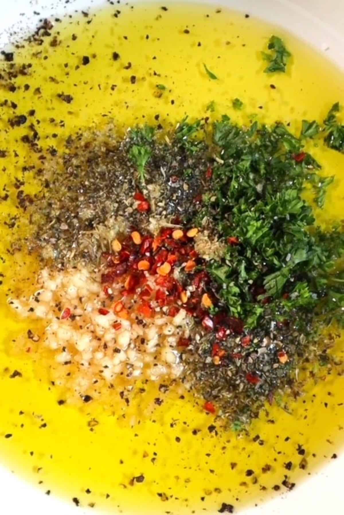 olive oil dip with herbs and spice