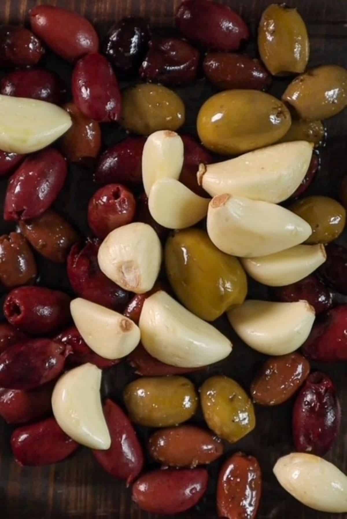 olives and garlic cloves