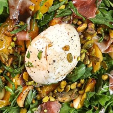 roasted peach and burrata salad