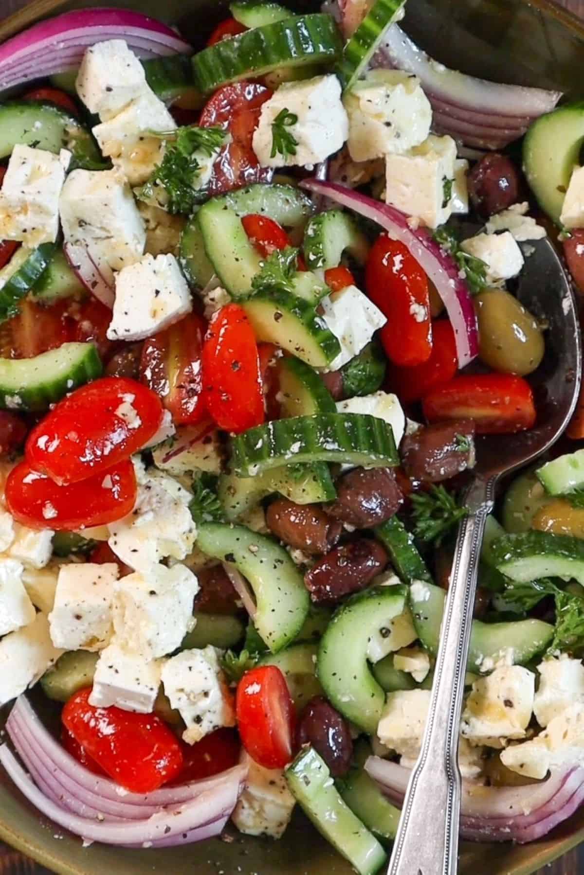 tomato and cucumber salad with feta