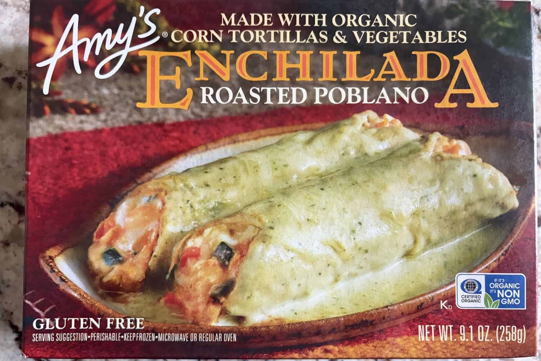 Amy's Frozen Meal Roasted Poblano Enchilada Gluten Free Microwave Meal