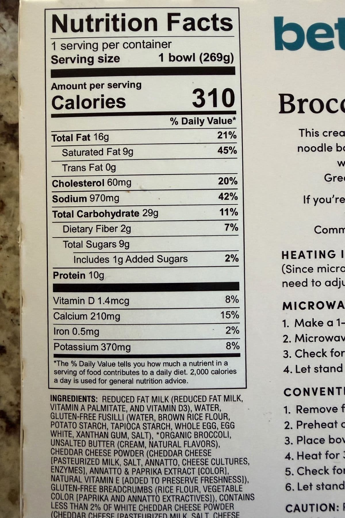 Bettergoods Gluten-Free Broccoli Cheddar Bake Review nutrition info