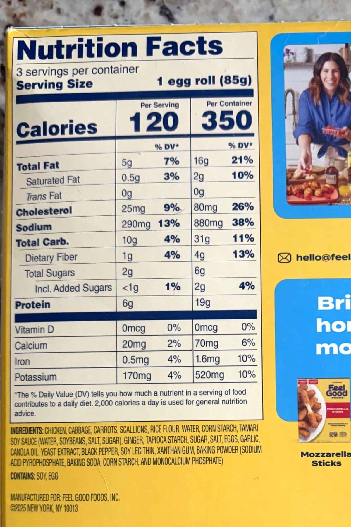 Feel Good Foods Gluten-Free Chicken Egg Rolls nutrition information
