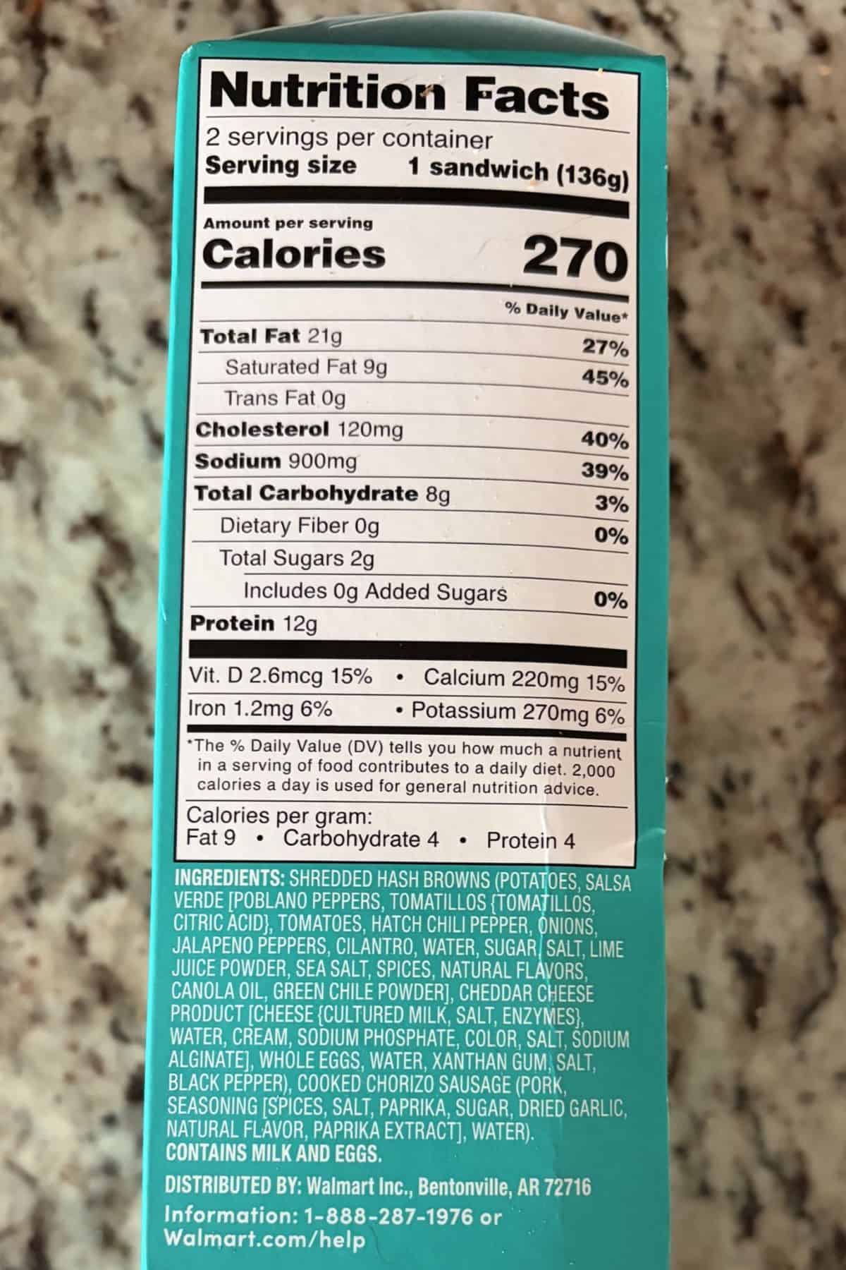 bettergoods Gluten-Free Salsa Verde Hash Brown Breakfast Sandwiches nutrition information