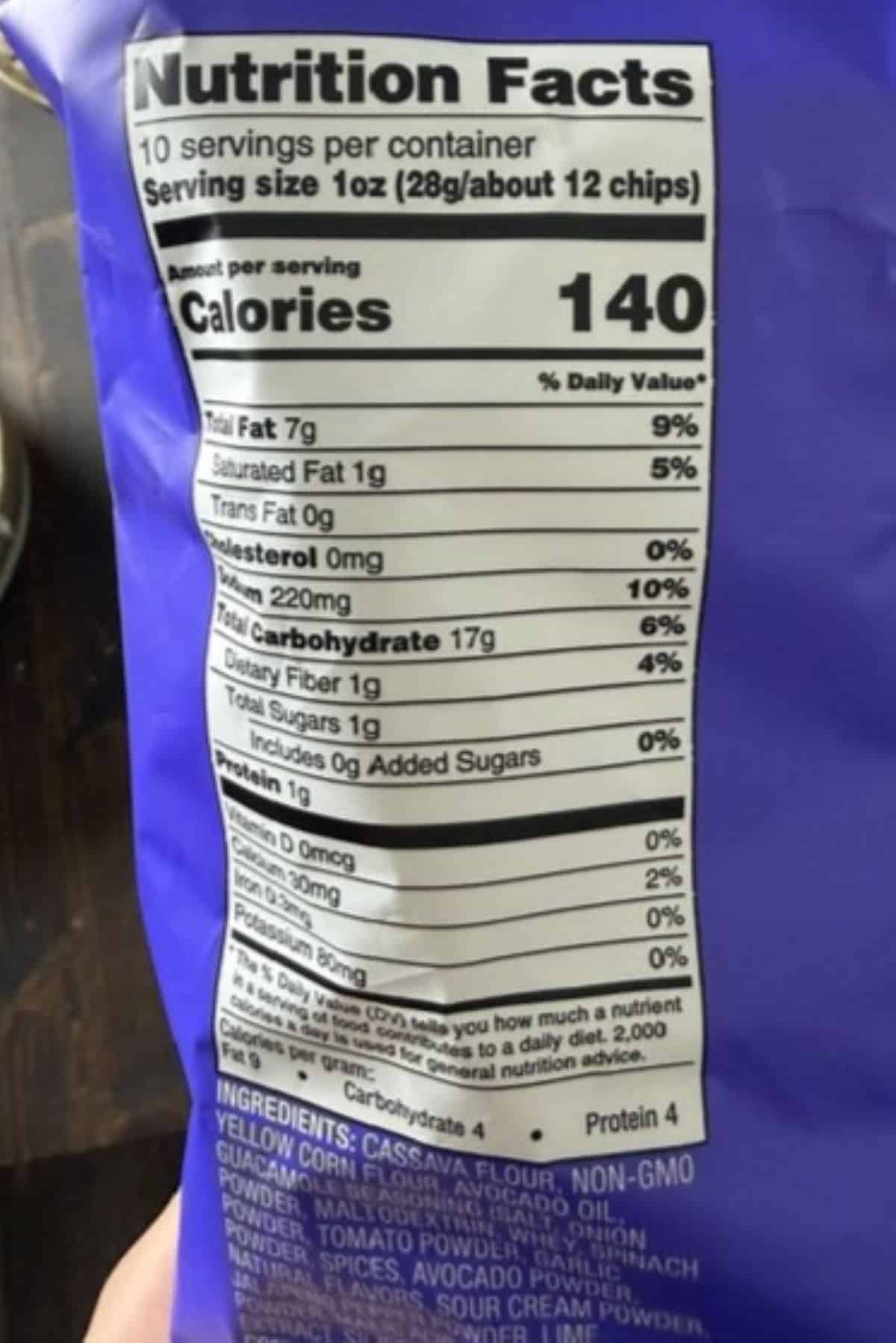 bettergoods guacamole flavored tortilla chips nutrition information