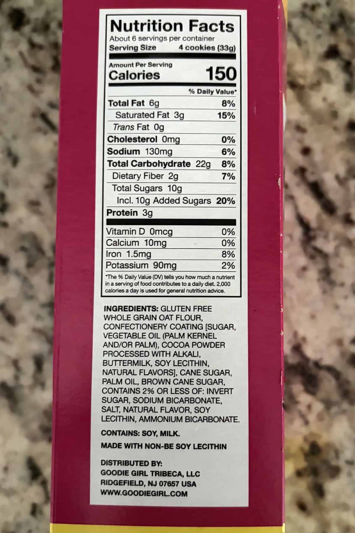 Goodie Girl Cookies Gluten Free Baked Fudge Striped Cookies nutrition and ingredients