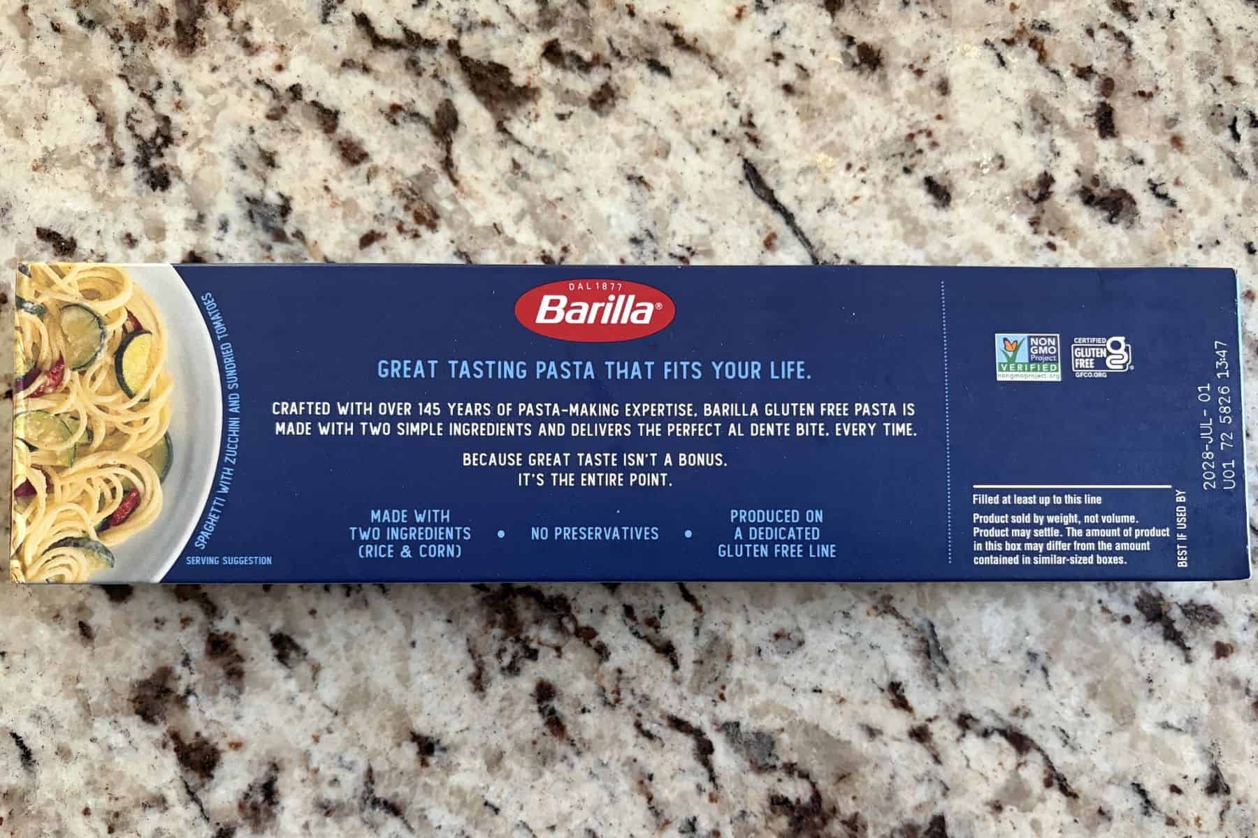 barilla gluten free spaghetti back of box