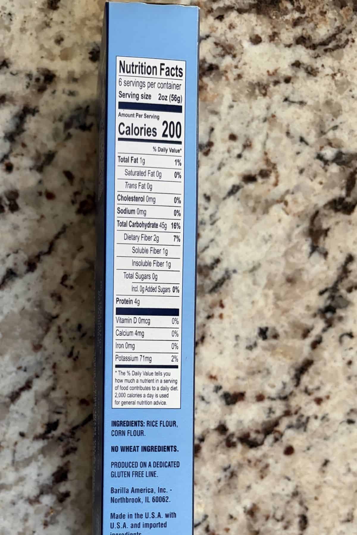 barilla gluten free spaghetti nutrition