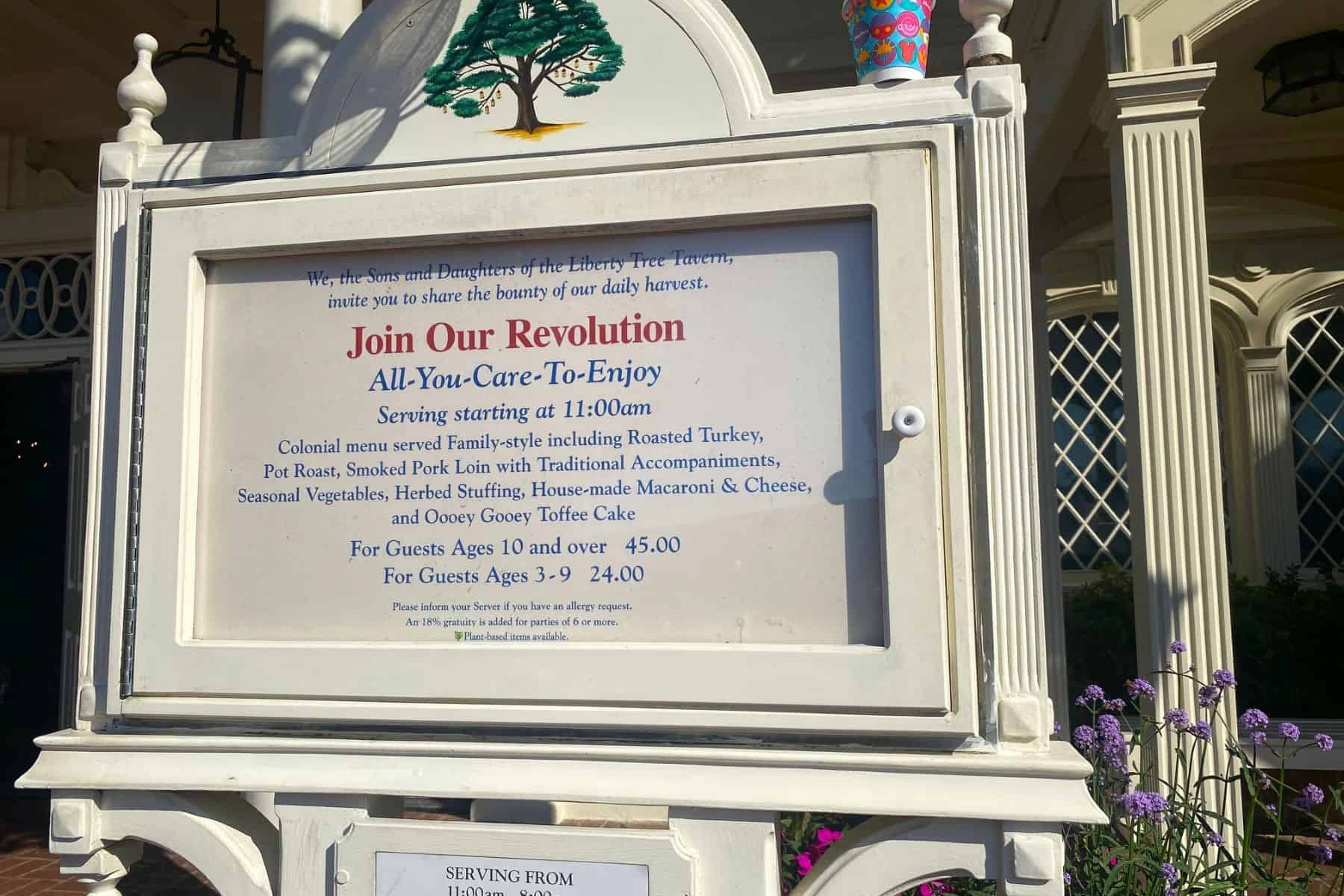 liberty tree tavern menu magic kingdom