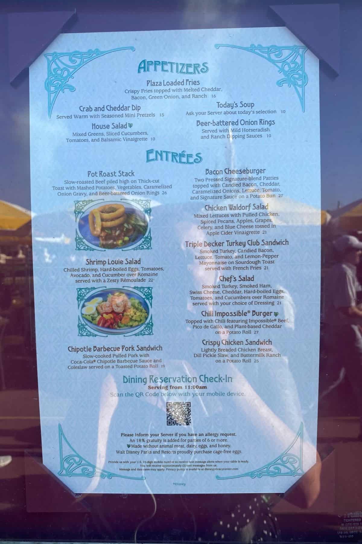 magic kingdom the plaza restaurant menu