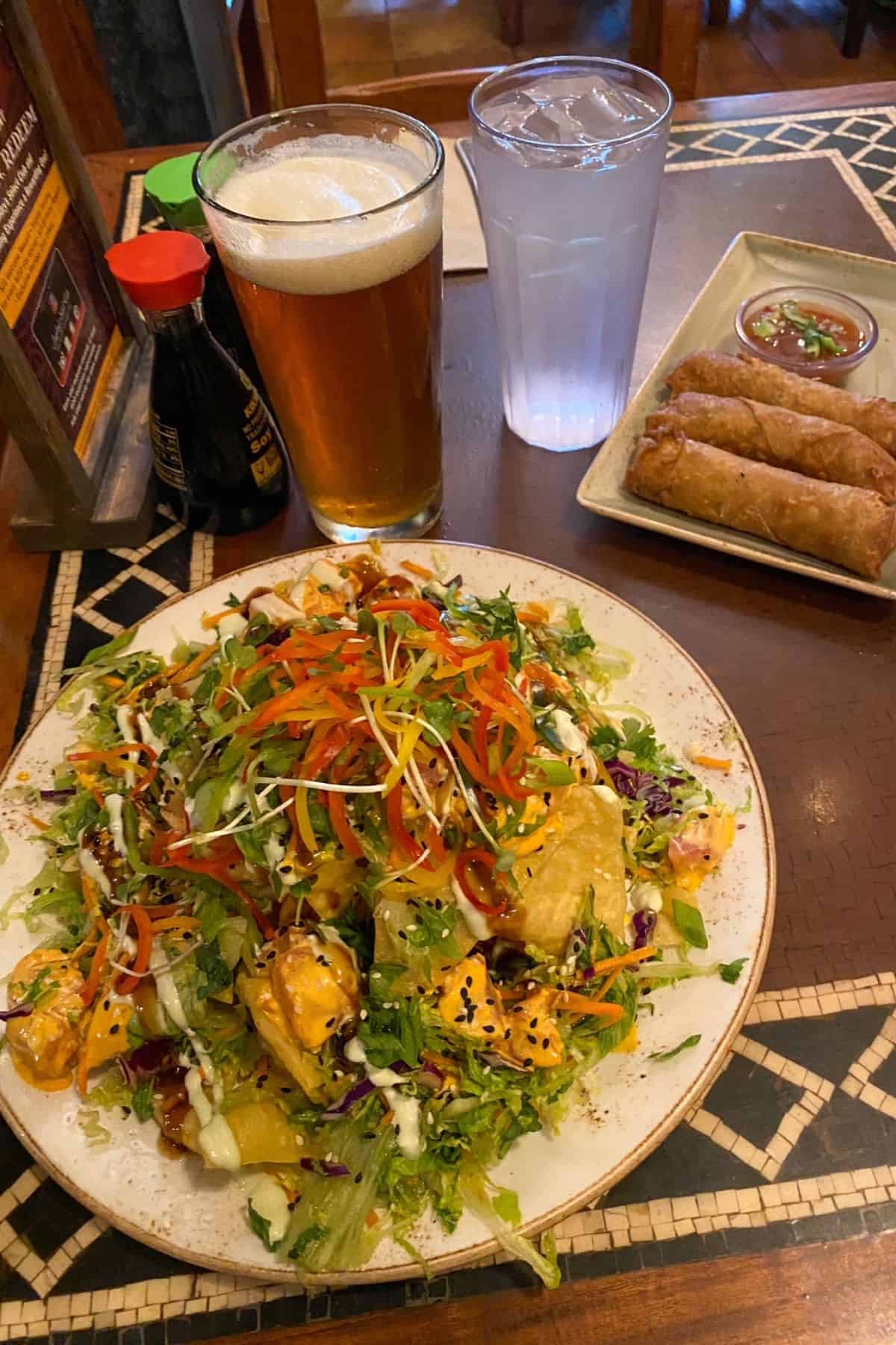 yak and yeti tuna nachos and eggrolls
